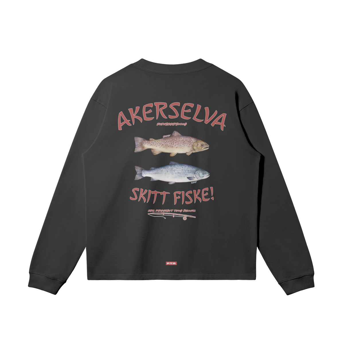 TYNN LANGERMA: AKERSELVA FISKEFORENING [BRODERT LOGO, IKONISK TRYKK BAK]
