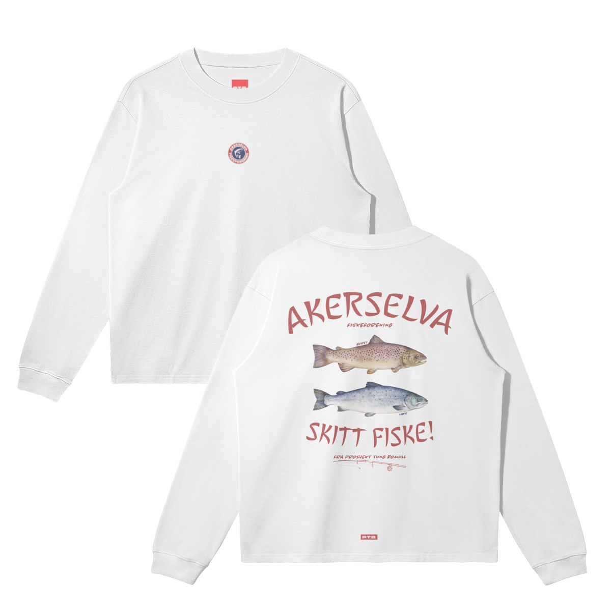 TYNN LANGERMA: AKERSELVA FISKEFORENING [BRODERT LOGO, IKONISK TRYKK BAK]